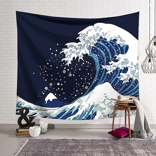 

Kanagawa Wave Ukiyo-E Wall Tapestry Art Decor Blanket Curtain Hanging Home Bedroom Living Room Decoration Japanese Painting Style Sea Ocean Wave