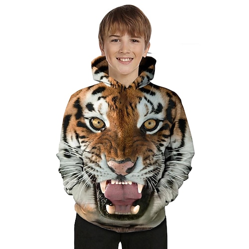 

Børn Baby Drenge Hættetrøje og sweatshirt Langærmet Brun Tiger 3D-udskrivning 3D Dyr Trykt mønster Aktiv Basale