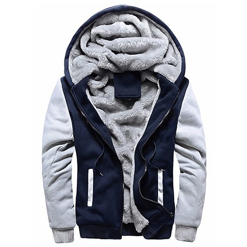 

men's winter warm fleece hooded zipper sweater jacket thick coat hoodie fashion full-zip outwear patchwork plus size (2xl, blue)