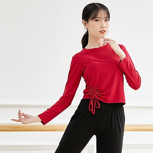 

Activewear Top Ruching Bandage Solid Women's Training Performance Long Sleeve High Modal