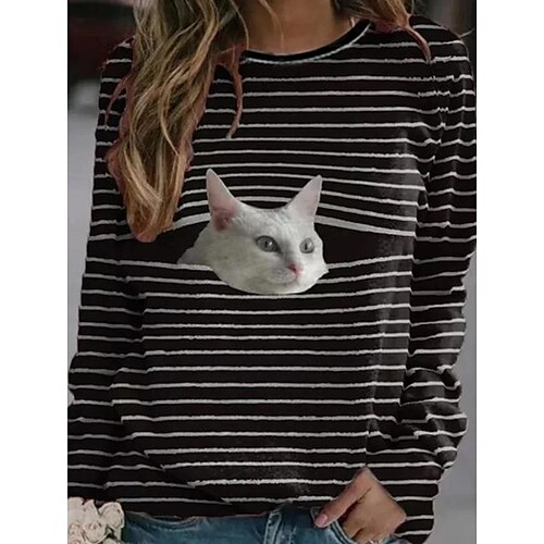 

Women's Hoodie Sweatshirt Pullover Basic Casual Print Black Graphic Cat 3D Daily Round Neck Long Sleeve S M L XL XXL / 3D Print