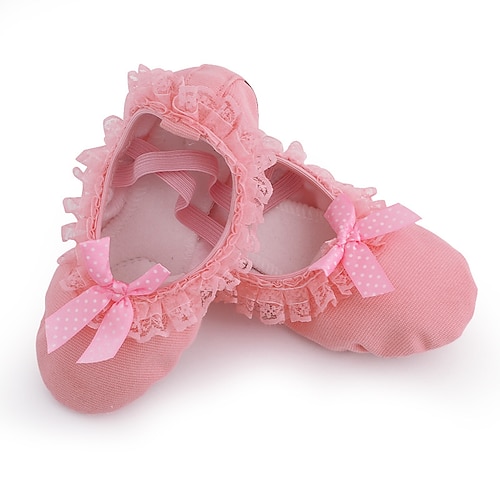 

Girls' Ballet Shoes Performance Training Lace Applique Edge Bowknot Bows Flat Heel Elastic Band Slip-on Children's Rosy Pink