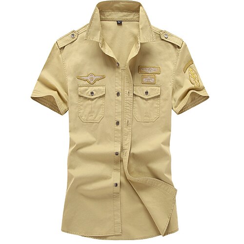 

Men's Hiking Shirt / Button Down Shirts Military Tactical Shirt Short Sleeve Shirt Sweatshirt Top Outdoor Quick Dry Lightweight Breathable Sweat wicking Autumn / Fall Spring Summer Cotton ArmyGreen