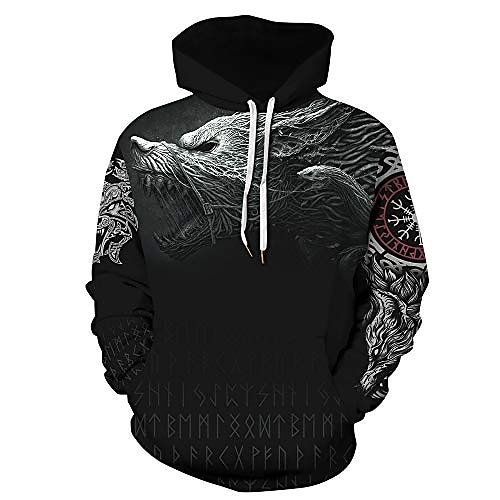

Viking Hoodie 3D Digital Printing Casual Loose Couples Pullover Sweater Long-Sleeve Autumn Baseball Uniform with Big Pockets
