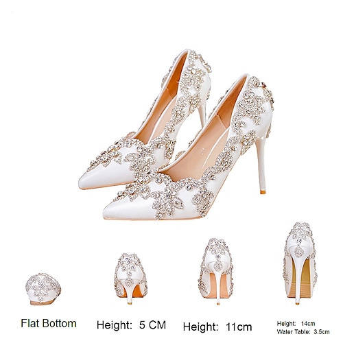

Women's Wedding Shoes Wedding Party & Evening Wedding Heels Bridal Shoes Rhinestone Crystal Stiletto Heel Pointed Toe Vintage Sexy Minimalism PU Loafer Color Block Solid Colored Silver Ivory Beige