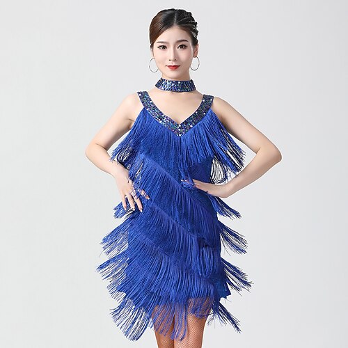 

Latin Dance Dress Tassel Tiered Paillette Women's Training Performance Sleeveless High Polyester