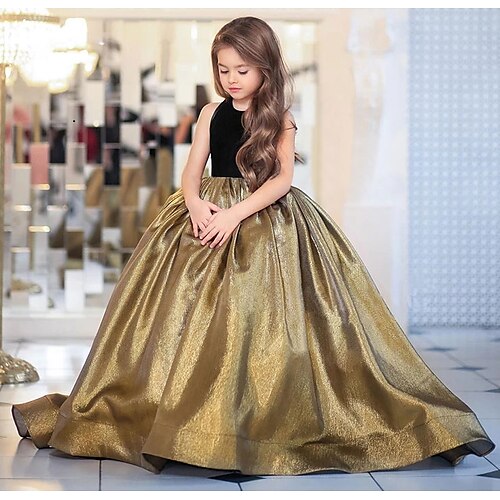 

Wedding Party Princess Flower Girl Dresses Jewel Neck Sweep / Brush Train Taffeta Velvet Winter Fall with Bow(s) Splicing Cute Girls' Party Dress Fit 3-16 Years