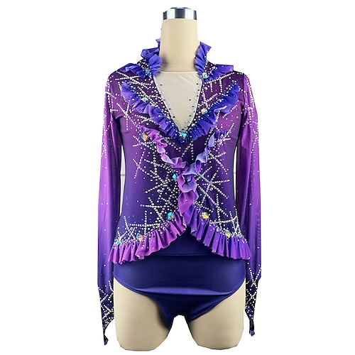 

Figure Skating Top Men's Boys' Ice Skating Outfits Top Purple Spandex High Elasticity Training Competition Skating Wear Handmade Crystal / Rhinestone Long Sleeve Ice Skating Figure Skating