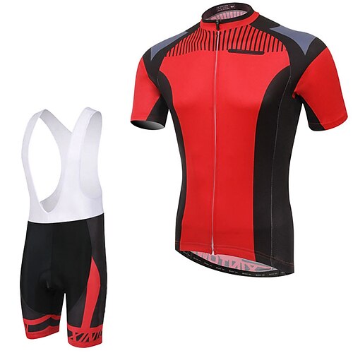 

Men's Short Sleeve Cycling Jersey with Bib Shorts 3D Pad Cycling Bib Shorts Elastane Polyester Red Bike Back Pocket Sports Patterned Clothing Apparel / / Breathable