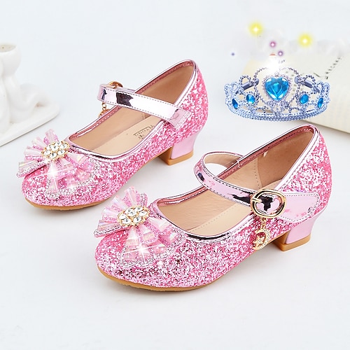 

Girls' Heels Moccasin Flower Girl Shoes Princess Shoes Rubber PU Little Kids(4-7ys) Big Kids(7years ) Daily Party & Evening Walking Shoes Rhinestone Buckle Sequin Pink Silver Fall Spring