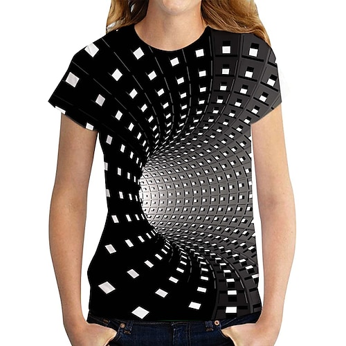 

Women's T shirt Tee Black Graphic Geometric Print Short Sleeve Daily Weekend Basic Round Neck Regular 3D Printed S