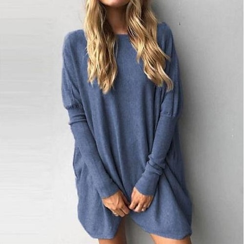 

Women's Tunic Shirts T shirt Tee Tunic ArmyGreen Gray blue Red bean paste Plain Long Sleeve Casual Daily Basic Leisure Round Neck Long Batwing Sleeve S