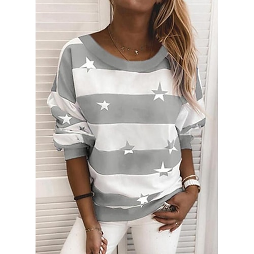 

Women's Hoodie Sweatshirt Pullover Basic Blue Wine Gray Stars Daily Round Neck Long Sleeve S M L XL XXL