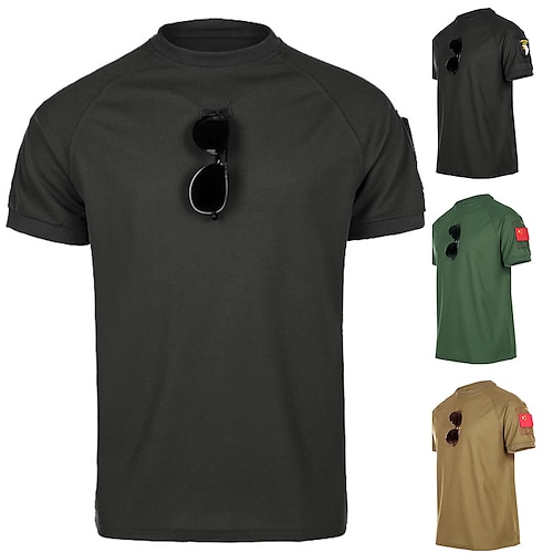 

Men's Hunting T-shirt Tee shirt Solid Colored Short Sleeve Outdoor Summer Ventilation Fast Dry Quick Dry Breathable Top Polyester Camping / Hiking Hunting Fishing Casual Black Khaki Green
