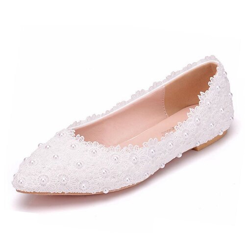 

Women's Wedding Shoes Wedding Daily Wedding Flats Lace Flat Heel Round Toe Elegant Minimalism Faux Leather Loafer Solid Colored White