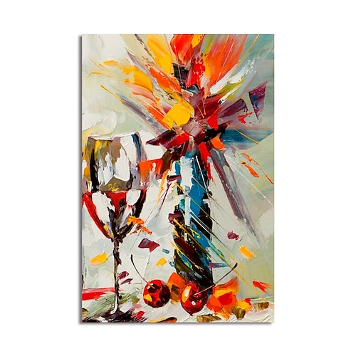 

Oil Painting Handmade Hand Painted Wall Art Abstract Still Life Wine Glass Home Decoration Décor Stretched Frame Ready to Hang