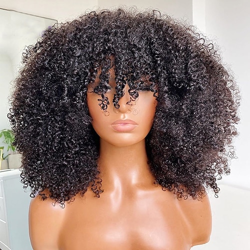 

Menneskehår Paryk Krøllet Afro Frække Med bangs / pandehår Naturlig Dame Til sorte kvinder krøller Lågløs Brasiliansk hår Dame Sort 10 tommer 12 tommer 14 tommer Fest / aften Dagligdagstøj Ferierejse