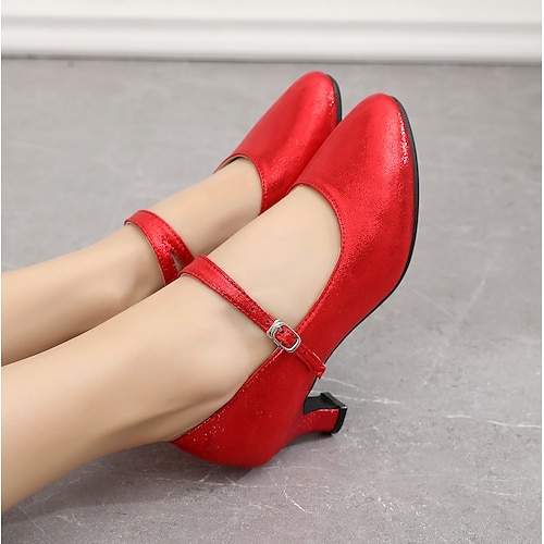 

Women's Ballroom Shoes Modern Shoes Performance Practice Outdoor Heel Solid Color Cuban Heel Buckle Black khaki Silver