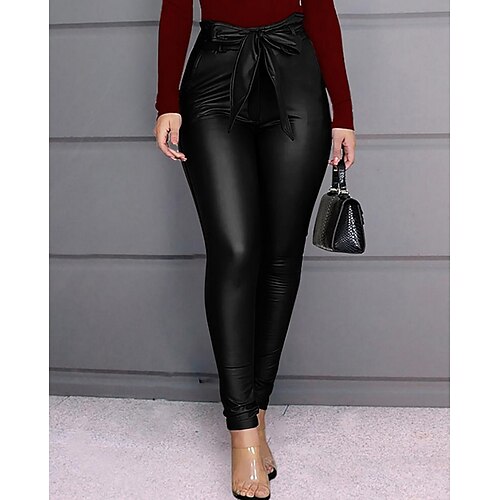 

Women's Skinny Pants Trousers Artificial Leather Wine Black High Waist Streetwear Classic Style Party Club Full Length Comfort Plain S M L XL