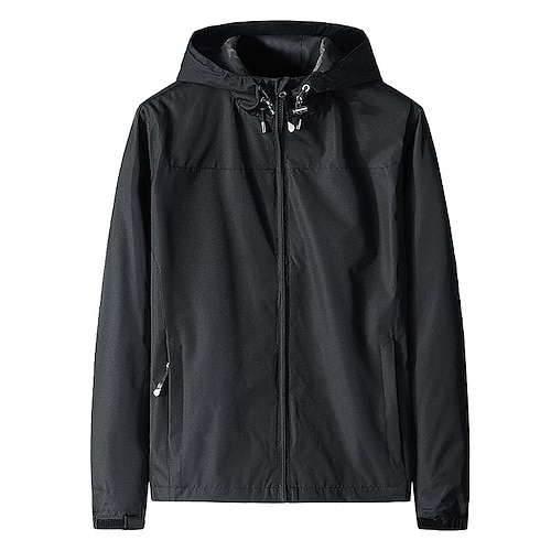 

Men's Casual Jacket Hoodie Jacket With Pockets Daily Wear Vacation Going out Zipper Hooded Zipper Front Leisure Pocket Jacket Outerwear Solid Color Zipper Pocket khaki Blue Dark Blue