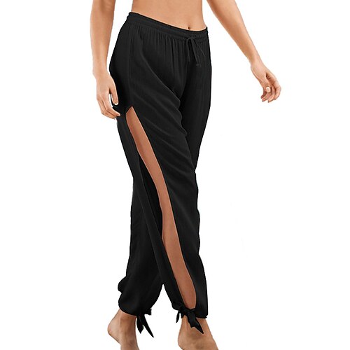

Women's Chinos Pants Trousers Army Green Beige Black Mid Waist Boho Casual / Sporty Casual Beach Split Micro-elastic Full Length Comfort Plain S M L XL XXL / Loose Fit
