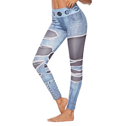 

Mulheres Leggings Azul Claro Cintura Média Esportes Esportivo Inovador Esporte Casual Imprimir Com Stretch Mimolet Conforto Gráfico S M L XL / Magro / Delgado