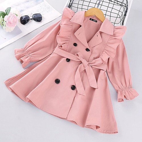 

Kids Girls' Dress Solid Colored Dress Bow Cotton Long Sleeve Basic Dress Black Pink Khaki