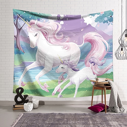 

Wall Tapestry Art Decor Blanket Curtain Hanging Home Bedroom Living Room Decoration Polyester Pink Unicorn