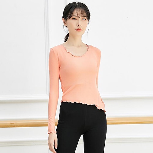 

Activewear Top Split Ruching Bandage Women's Training Performance Long Sleeve High Cotton Blend