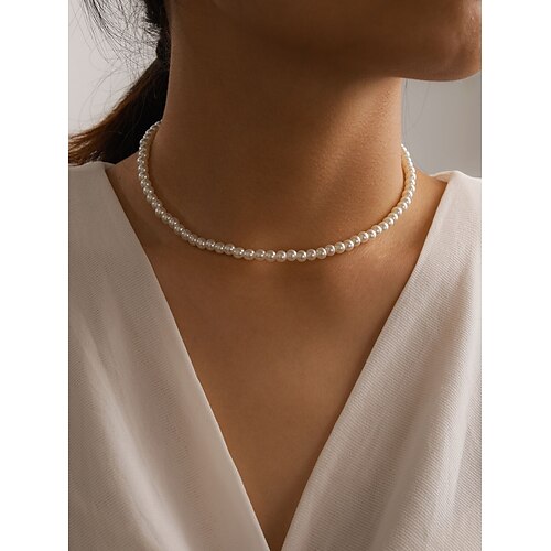 

1pc Beaded Necklace Necklace For Women's Imitation Pearl Alloy