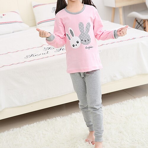 

Kids Girls' 2 Pieces Sleepwear Pink Orange Yellow Print Print Spring & Fall Fall & Winter Basic 2-12 Years / Cotton