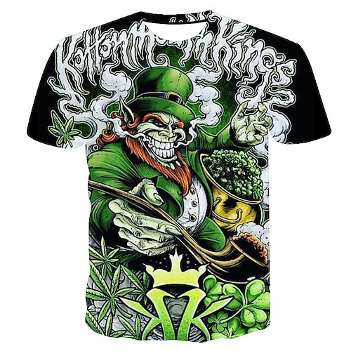 

Men's T shirt Tee Floral Graphic Prints Saint Patrick Day Round Neck Green Dark Green Green / White 3D Print Casual Daily Short Sleeve 3D Print Clothing Apparel Fashion Classic / Summer / Summer