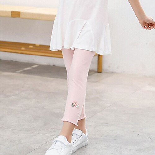 

Kids Girls' Leggings Solid Colored Basic School Cotton 2-12 Years Black Pink Yellow