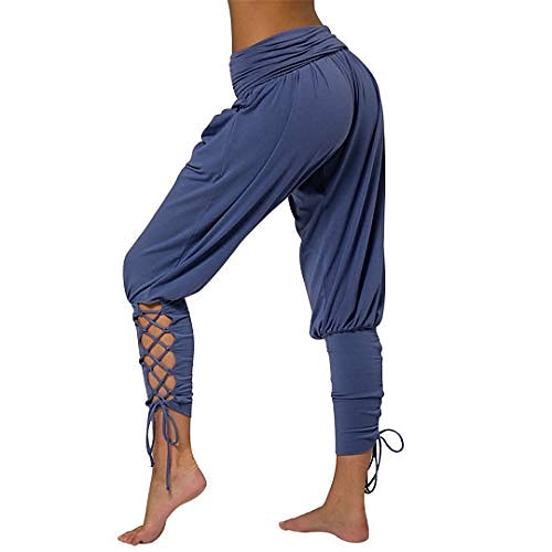 

Women Harem Pants Leggings Baggy Aladdin Hippy Pants Solid High Waist Trousers Comfy Pants Blue L