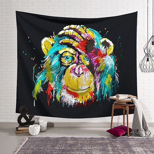 

Wall Tapestry Art Decor Blanket Curtain Hanging Home Bedroom Living Room Decoration Polyester Colorful Monkey Covering Face
