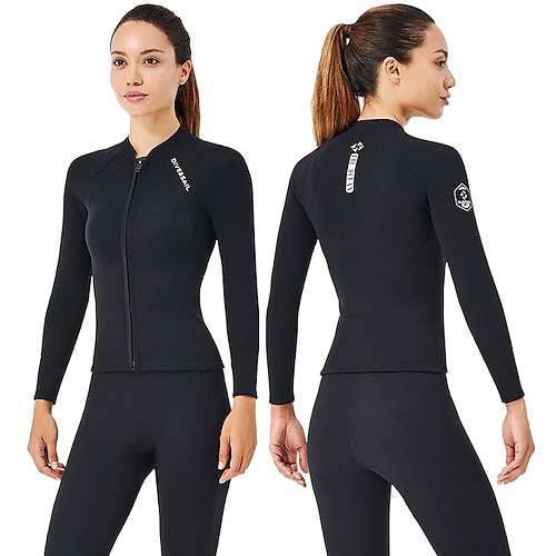 

Women's Wetsuit Top 2mm SCR Neoprene Jacket Thermal Warm UPF50 Anatomic Design High Elasticity Long Sleeve Front Zip - Swimming Diving Surfing Scuba Solid Colored Spring Summer Winter / Quick Dry