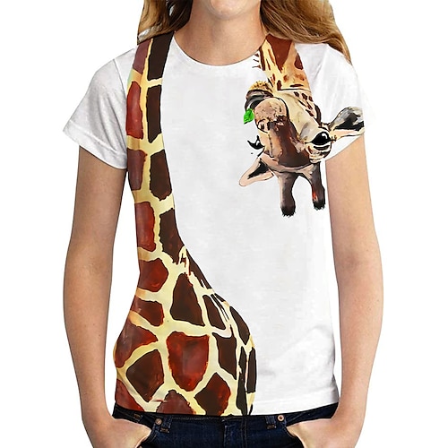 

Women's T shirt Tee White Graphic Giraffe Print Short Sleeve Going out Weekend Basic Round Neck Regular S / 3D Print