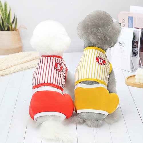 

Dog Cat Jumpsuit Pajamas Stripes Basic Adorable Cute Dailywear Casual / Daily Dog Clothes Puppy Clothes Dog Outfits Breathable Yellow Red Green Costume for Girl and Boy Dog Polyster S M L XL XXL