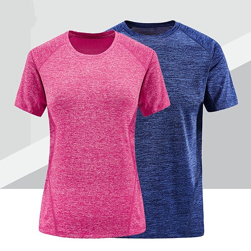 

Women's T shirt Hiking Tee shirt Short Sleeve Crew Neck Tee Tshirt Top Outdoor Quick Dry Lightweight Breathable Soft Summer Polyester Stripes Blue Grey Rose Red Fishing Climbing Running