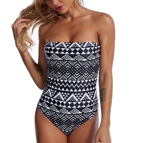 

Women's Swimwear One Piece Monokini Romper Normal Swimsuit Tummy Control Open Back Print Tribal Abstract Blue Bandeau Padded Strapless Bathing Suits New Fashion Classic / Tattoo / Padded Bras / Slim