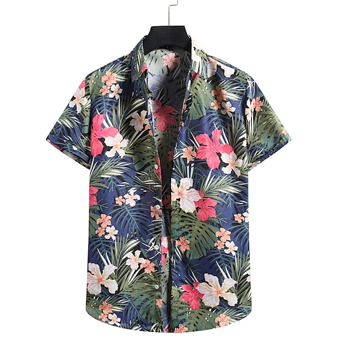 

Men's Shirt Summer Hawaiian Shirt Graphic Shirt Graphic Prints Button Down Collar Green Print Vacation Beach Short Sleeve Print Clothing Apparel Fashion Designer Hawaiian Beach