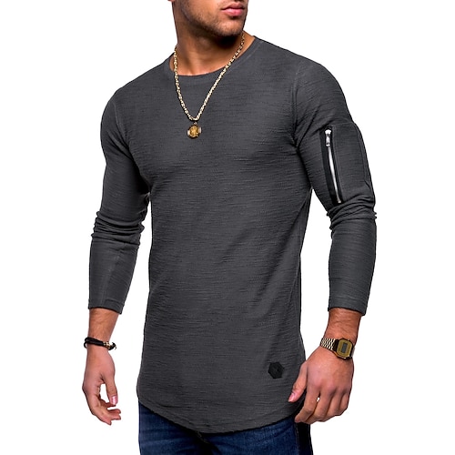 

Men's T shirt Tee Solid Color V Neck Street Daily Zipper Long Sleeve Tops Designer Casual Fashion Comfortable Gray