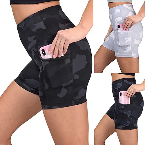 

Women's Yoga Shorts Side Pockets Tummy Control Butt Lift Quick Dry High Waist Yoga Fitness Gym Workout Shorts Bottoms Camo / Camouflage Black Army Green Grey Sports Activewear Stretchy Skinny