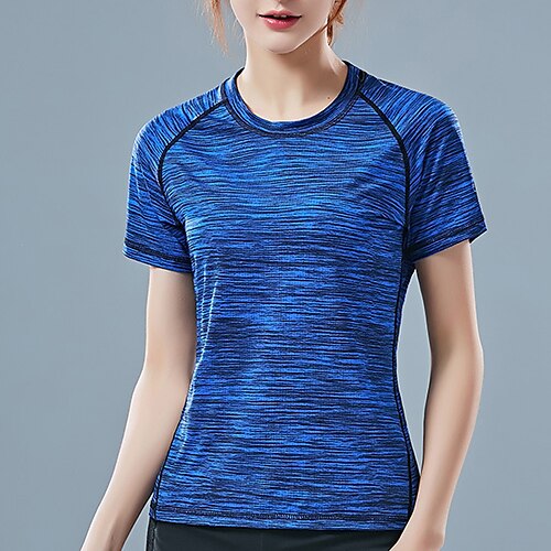 

Women's T shirt Hiking Tee shirt Short Sleeve Crew Neck Tee Tshirt Top Outdoor Quick Dry Lightweight Breathable Soft Summer Polyester Stripes Dark Grey Purple Light Purple Fishing Climbing Running