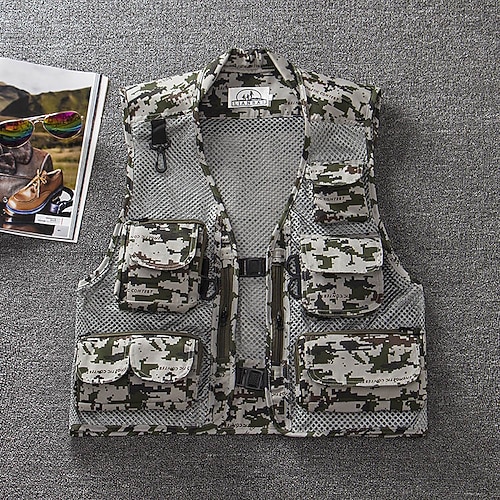 

Men's Fishing Vest Hiking Vest Sleeveless Vest / Gilet Top Outdoor Multi-Pockets Quick Dry Lightweight Breathable Summer Elastane Polyester Camo Green camouflage Grey camouflage Desert yellow Fishing