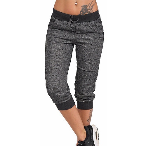 

Women's Chinos Slacks Pants Trousers Cotton Blend Gray Black Mid Waist Classic Style Casual / Sporty Casual Leisure Sports Pocket Stretchy Calf-Length Comfort Plain S M L XL XXL / Loose Fit