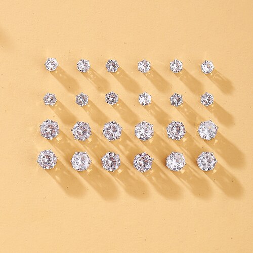 

12 Pairs Stud Earrings Ear Piercing Earrings Set For Women's Birthday Gift Prom Imitation Diamond Alloy