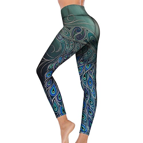 

Women's Yoga Pants Tummy Control Butt Lift High Waist Fitness Gym Workout Running Tights Leggings Peacock Jade Winter Sports Activewear High Elasticity 21Grams