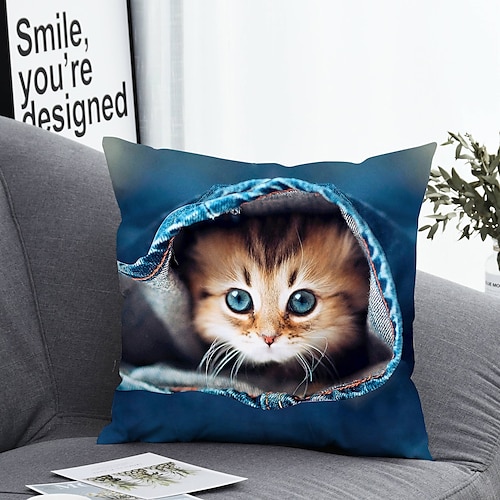 

1 pcs Polyester Pillow Cover Pillow Cover & Insert, 3D Animal Simple Classic Square Zipper Polyester Traditional Classic