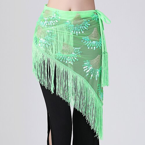 

Belly Dance Belt Tassel Pattern / Print Ruching Women's Training Performance High Tulle Sequined Polyester